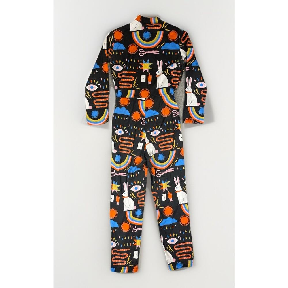 Nooworks Long Sleeve Jumpsuit Sz XS Funky Artsy Black Red Magician - Picture 2 of 6